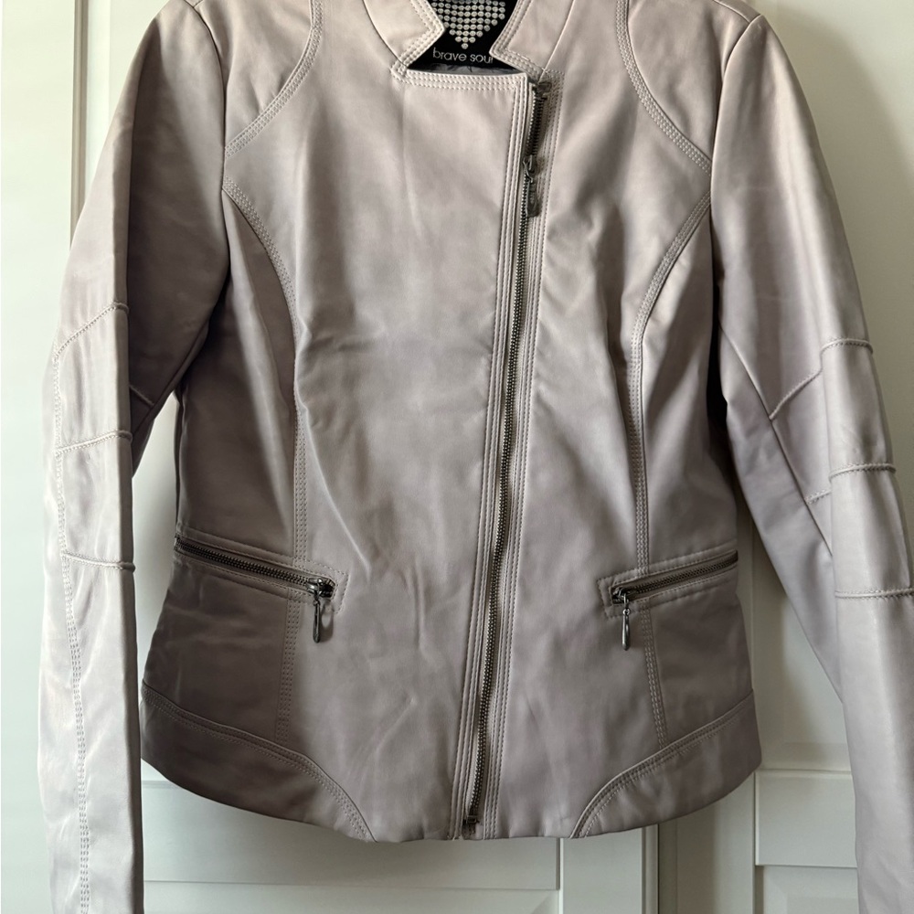 Brave Soul Gray Leather Moto Jacket